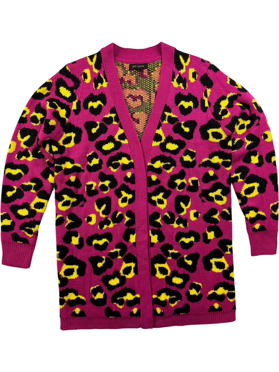 QED London Leopard Print Acrylic Cardigan - S - Think Vintage