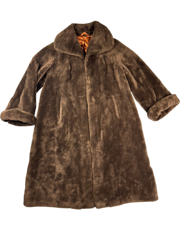 Astraka Brown Faux Fur Coat- M - Think Vintage
