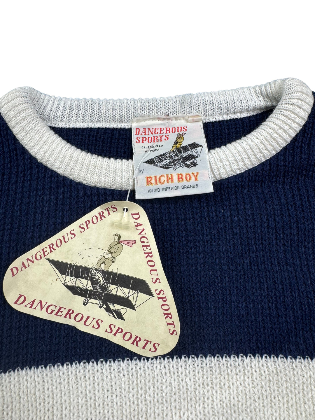 Rich Boy Dangerous Sports Striped Sweater - L - Think Vintage