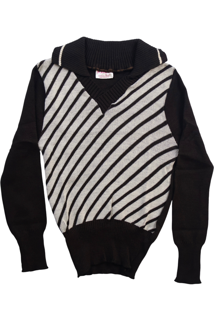70's Stripy V-Neck Jumper - M - Think Vintage