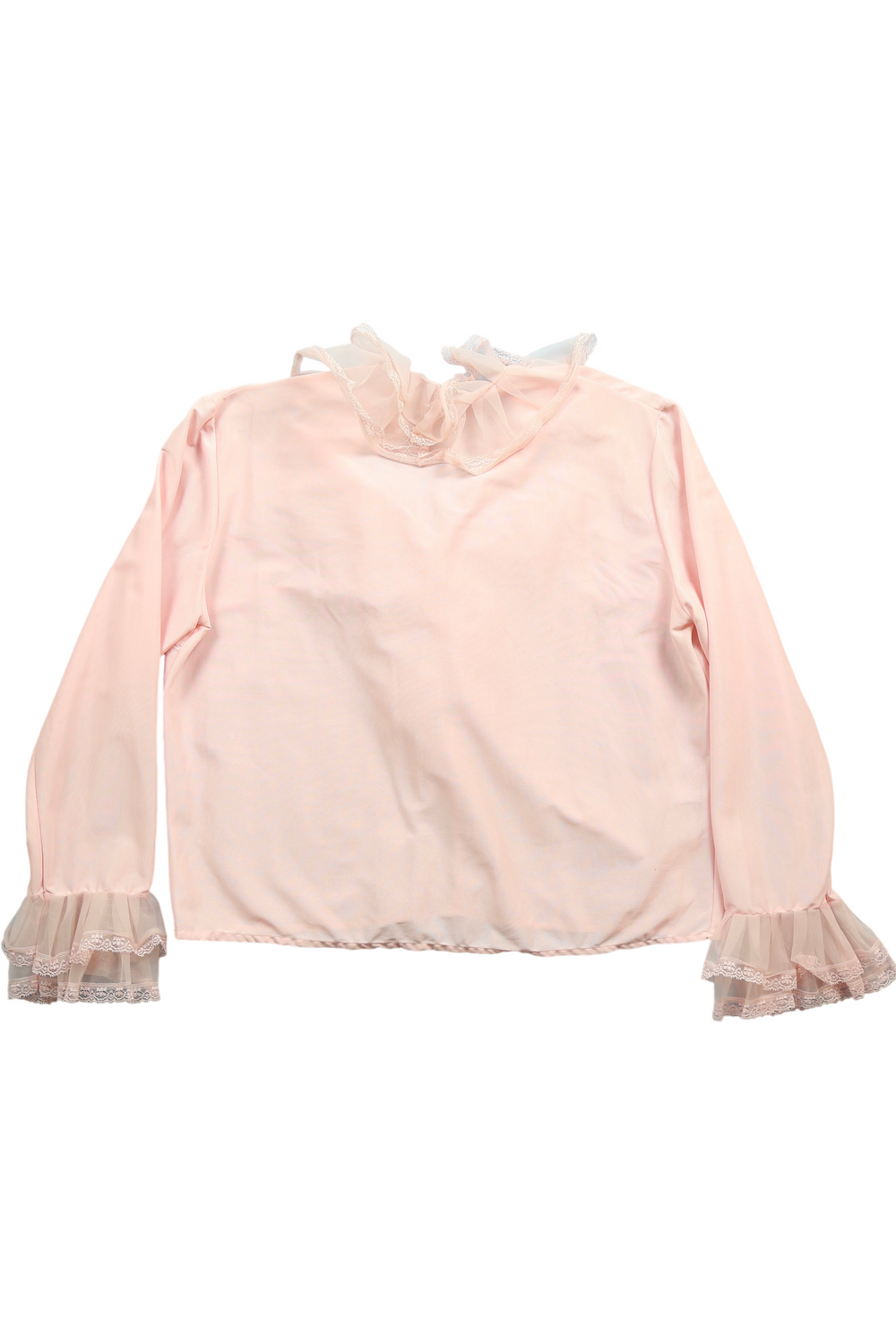 1970s Pink Ruffle Long Sleeved Blouse - L - Think Vintage