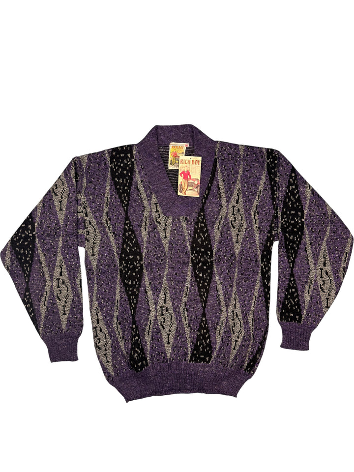 Rich Boy Purple Geometric Knit Sweater - M - Think Vintage