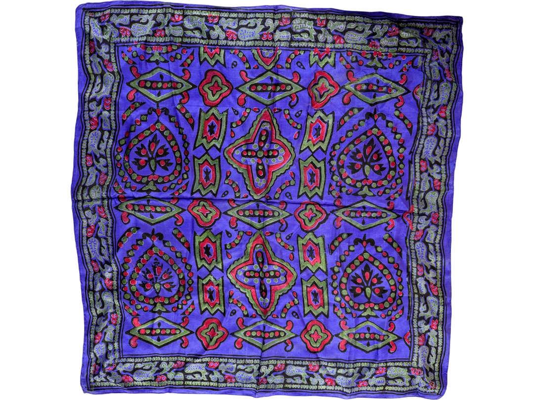 Purple Multicolor Silk Patterned Square Scarf - Think Vintage