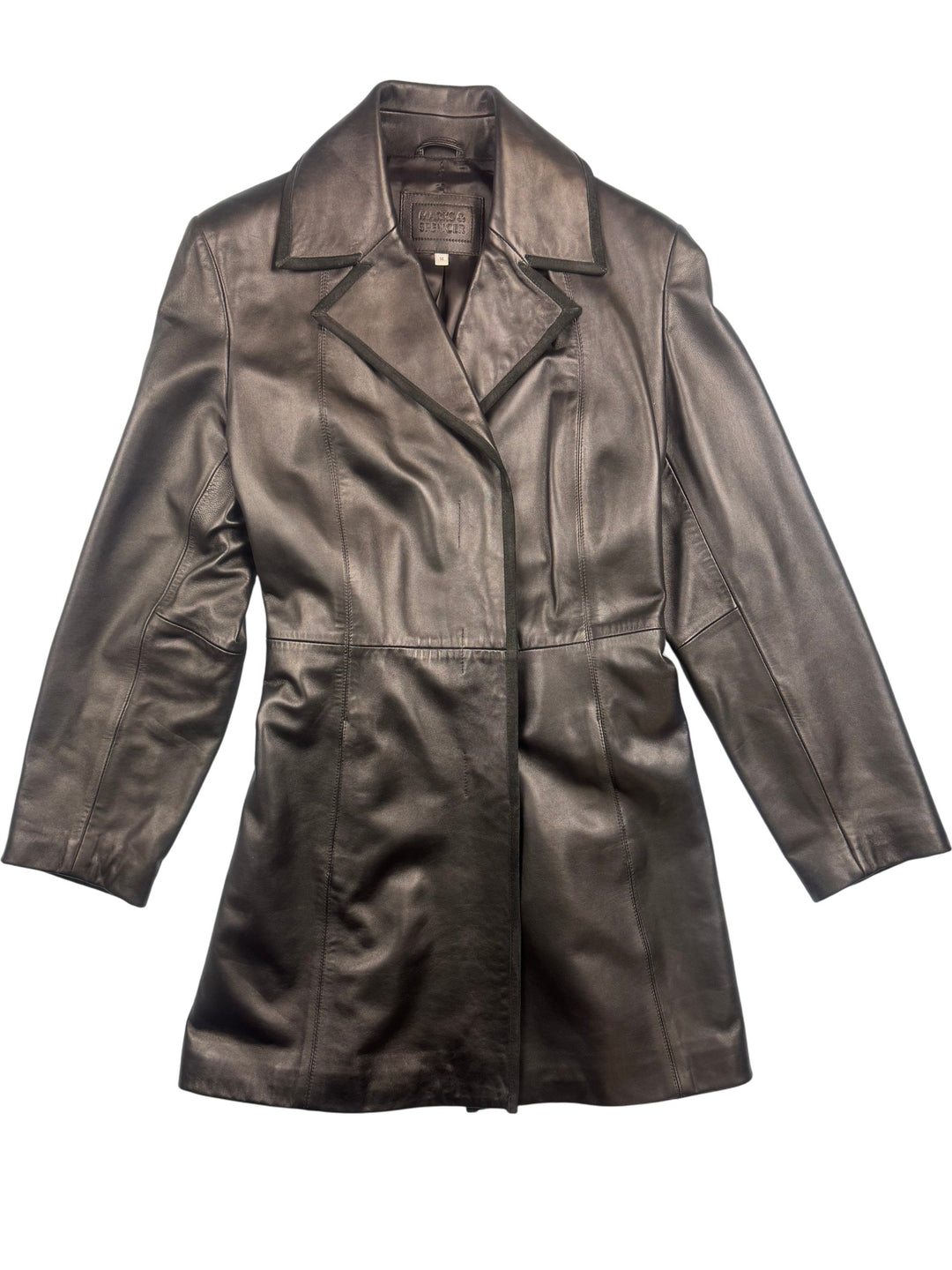 Marks & Spencer Leather Trench Coat - L - Think Vintage