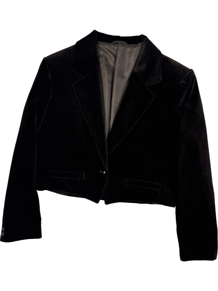 St Michael Black Velvet Blazer - S - Think Vintage