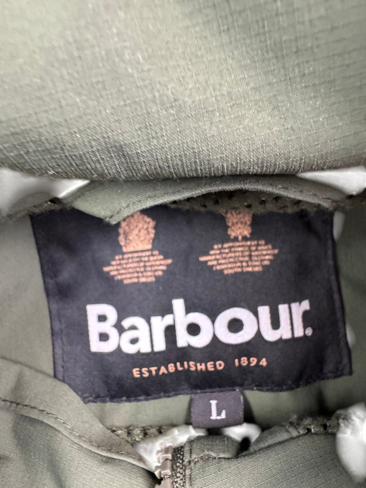 Barbour Green Hooded Rain Coat - L - Think Vintage