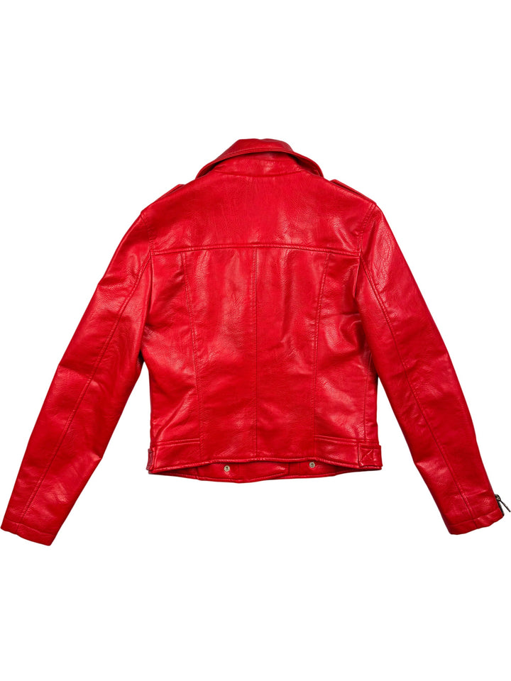 Mango Red Faux Leather Biker Jacket - M - Think Vintage