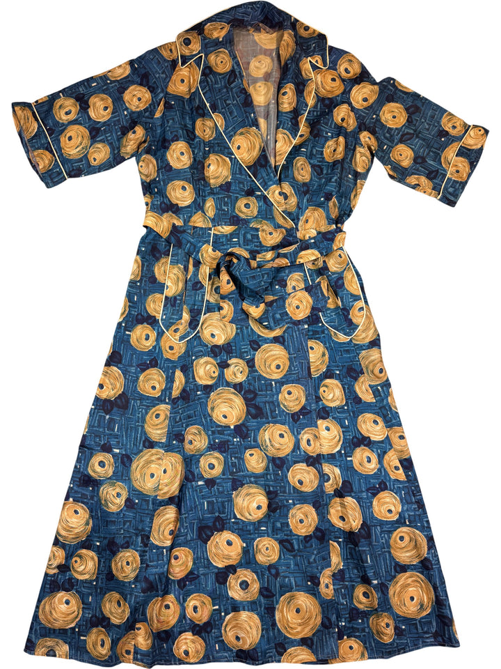 Blue Abstract Patterned Robe - M - Think Vintage