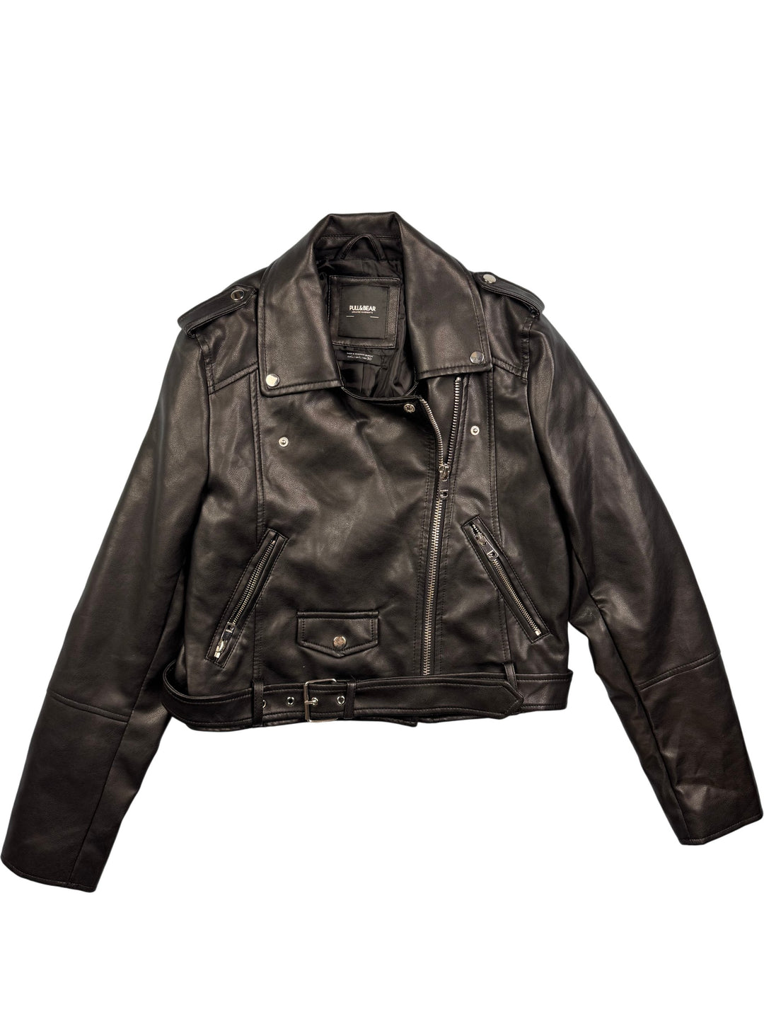Pull & Bear Black Leather Jacket - S - Think Vintage