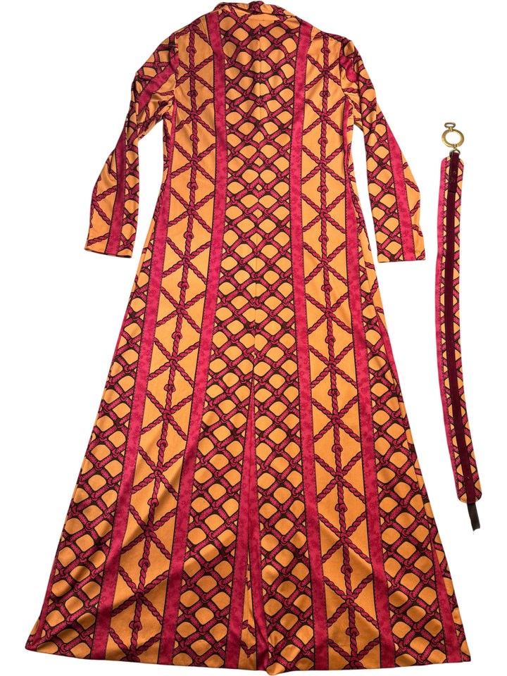 1970s Geometric Button-Up Maxi Dress - L - Think Vintage