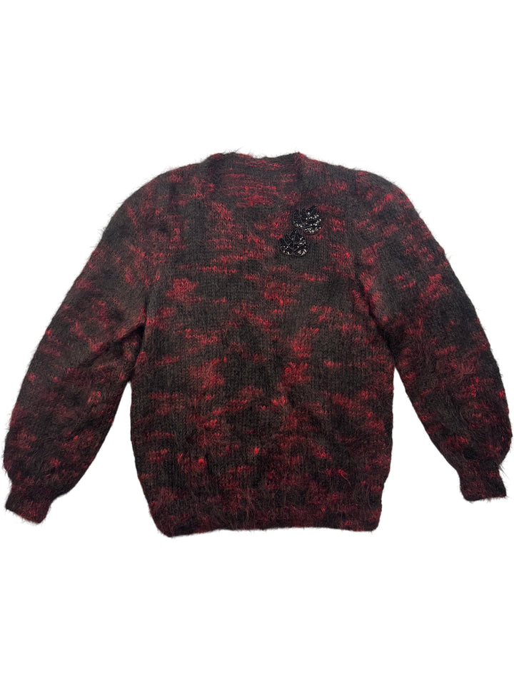 Black And Red Mohair Knit Sweater - M - Think Vintage