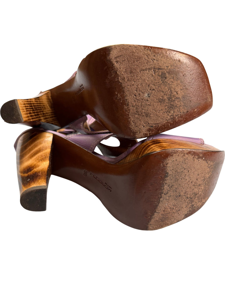Moreschi Purple Leather High Heel Sandals - 5 - Think Vintage