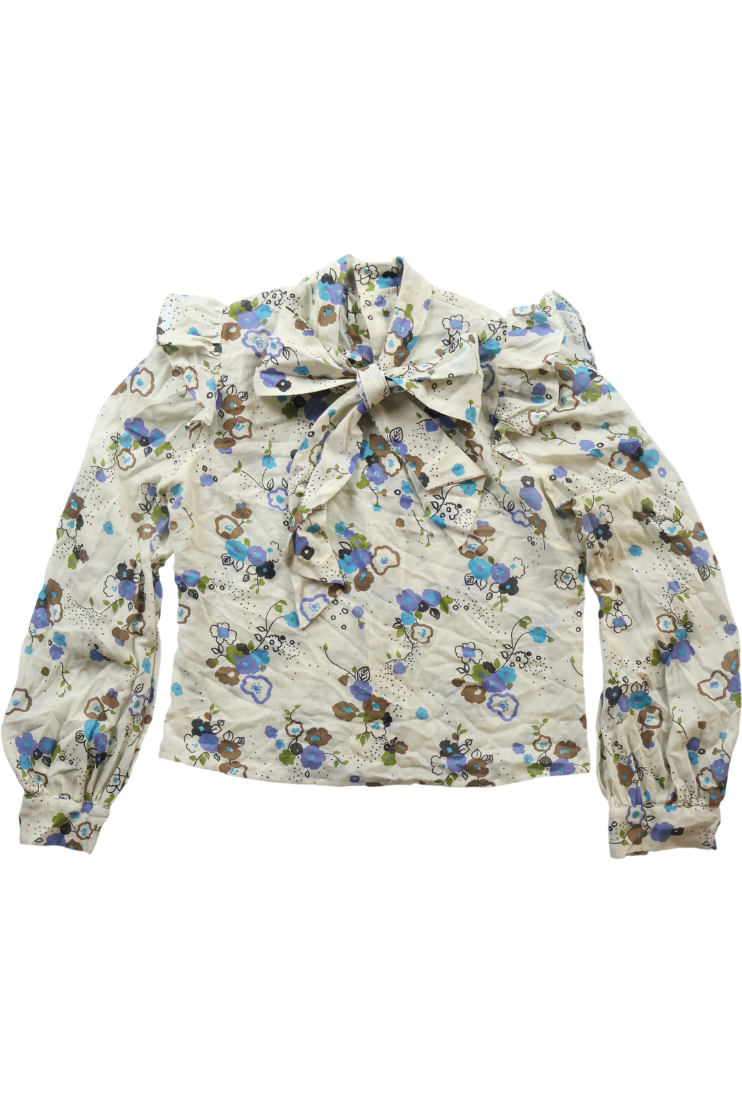 1970s Floral Pussy-Bow Blouse - S - Think Vintage