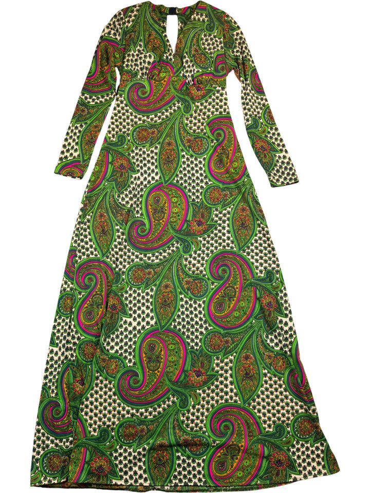 1970s Jack Hartley Long Paisley Dress - XS - Think Vintage