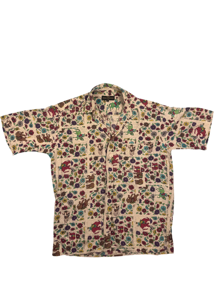 Marks & Spencer Floral Animal Pattern Silk Shirt - L - Think Vintage