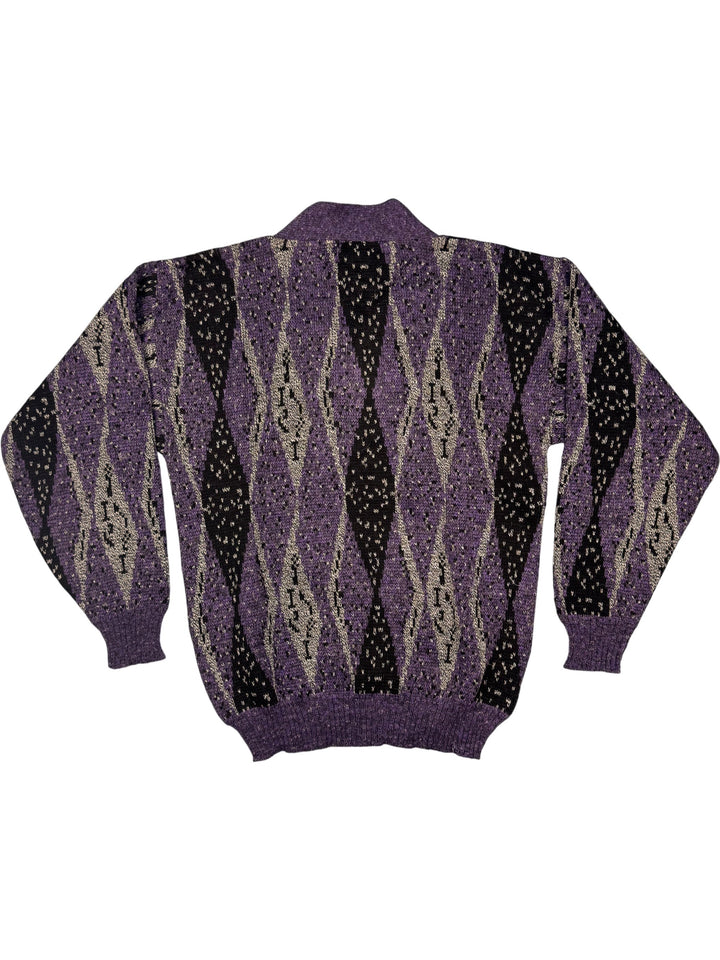Rich Boy Purple Geometric Knit Sweater - M - Think Vintage