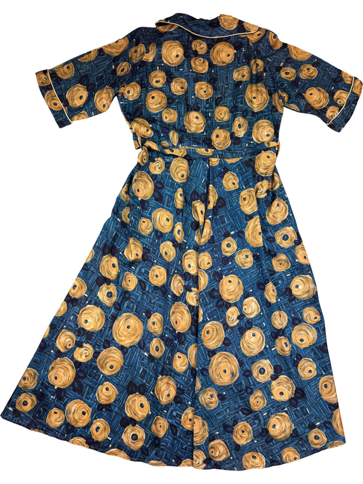 Blue Abstract Patterned Robe - M - Think Vintage