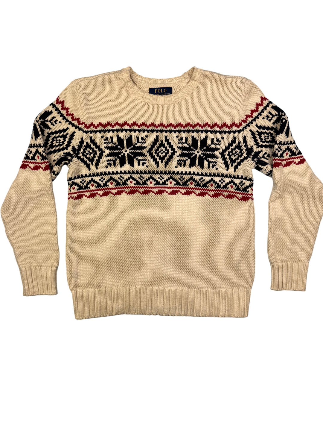 Polo Ralph Lauren Cream Patterned Sweater - S - Think Vintage