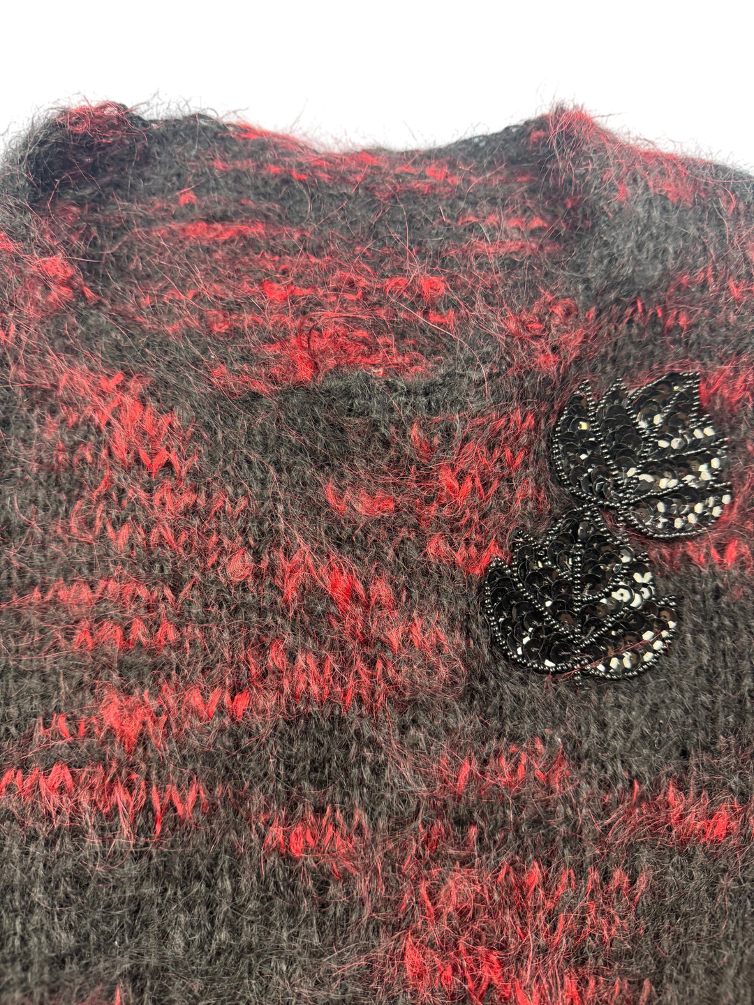 Black And Red Mohair Knit Sweater - M - Think Vintage