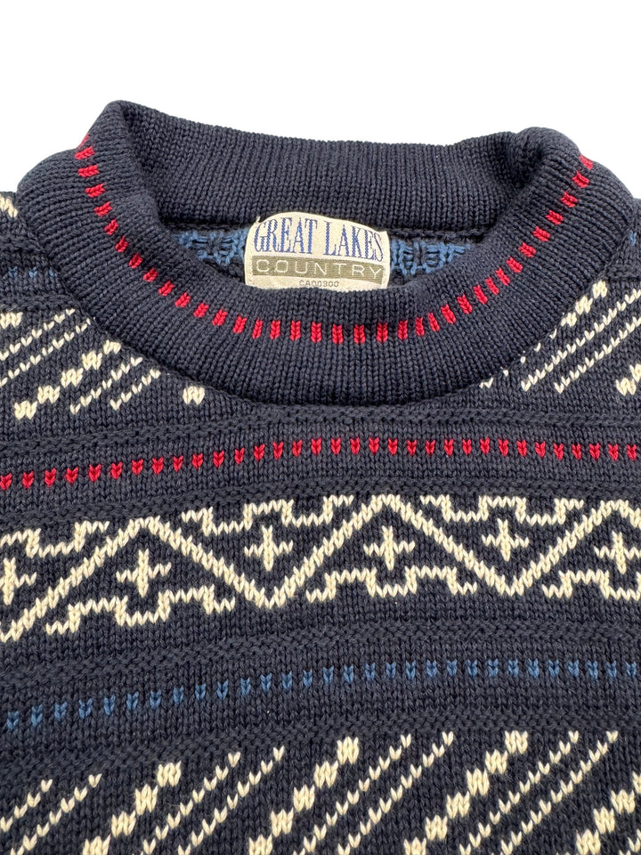 Great Lakes Country Patterned Knit Sweater - M - Think Vintage