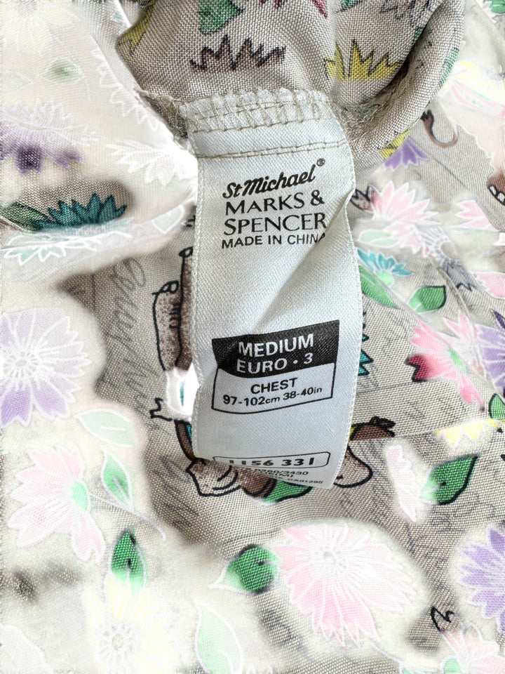 Marks & Spencer Floral Animal Pattern Silk Shirt - L - Think Vintage