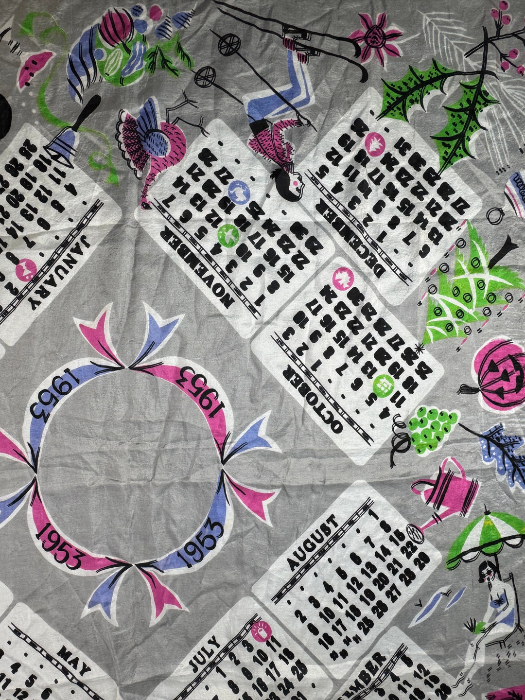 1950s Illustrated Calendar Silk Scarf - Think Vintage