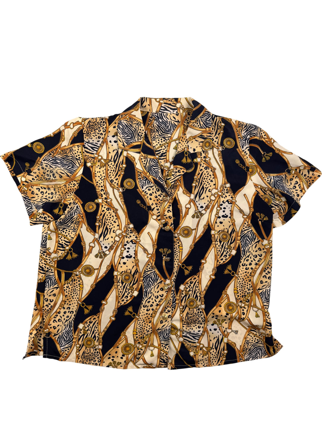 Animal Print Short Sleeved Shirt - L - Think Vintage
