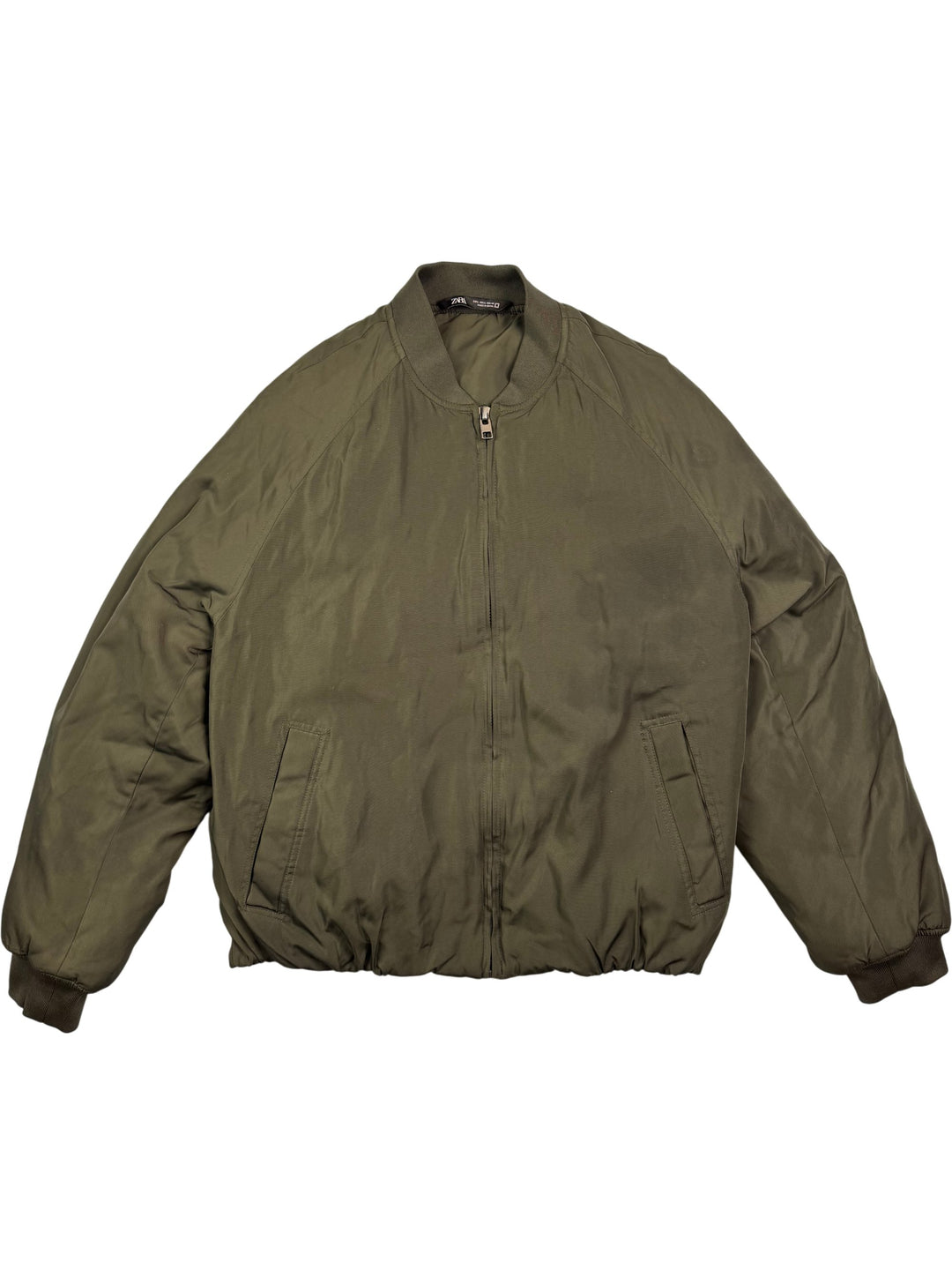 Zara Olive Green Bomber Jacket - L - Think Vintage
