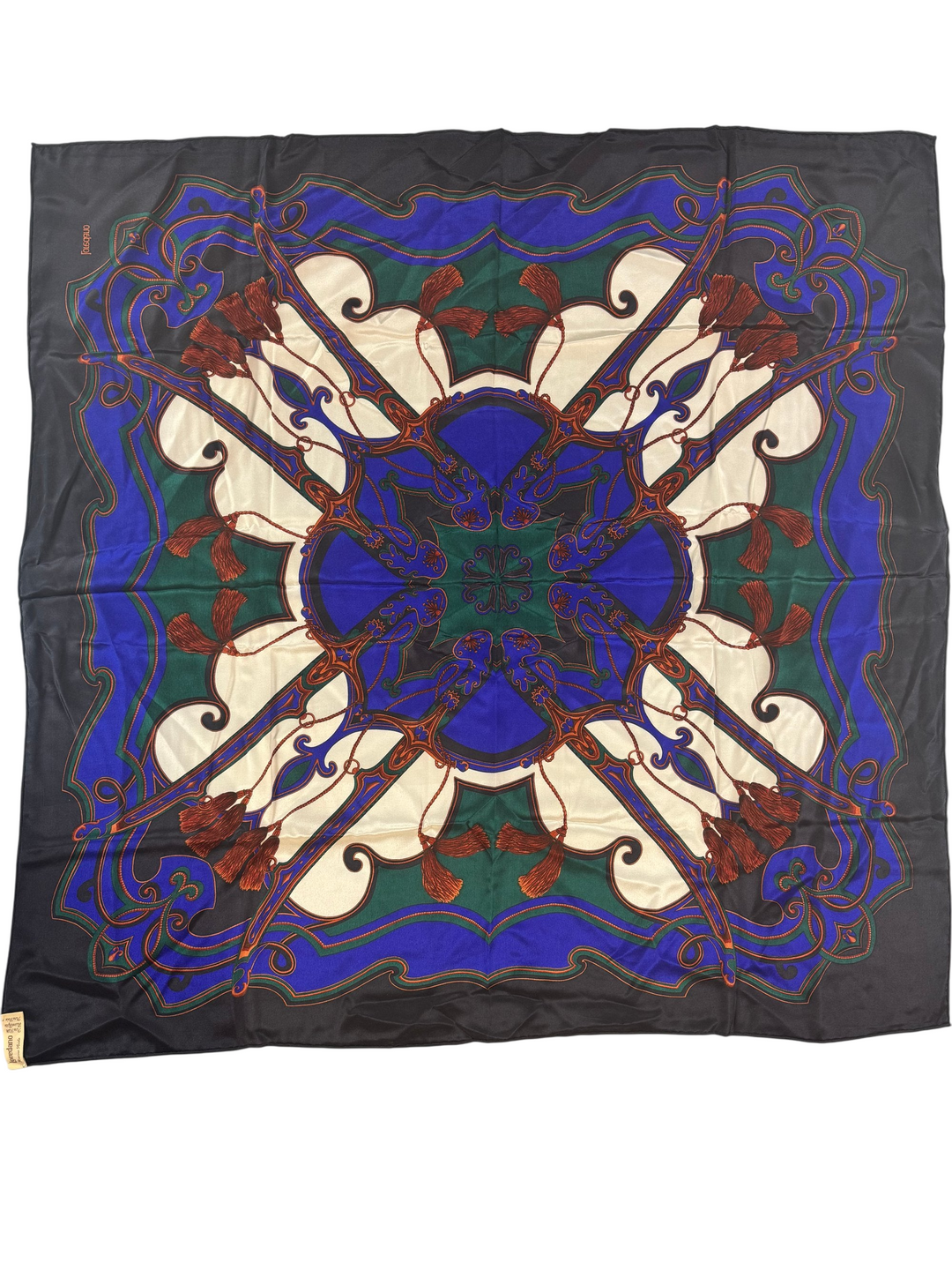 Loredano Silk Square Scarf Blue Green Pattern - Think Vintage