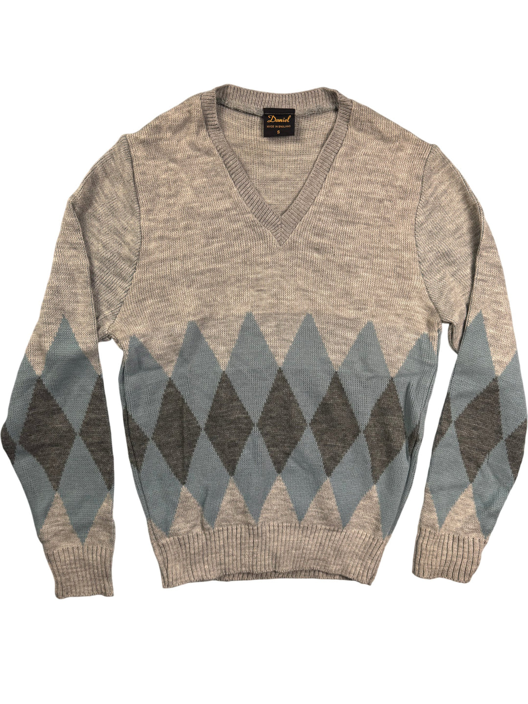 Daniel Argyle Pattern V-Neck Sweater - S - Think Vintage