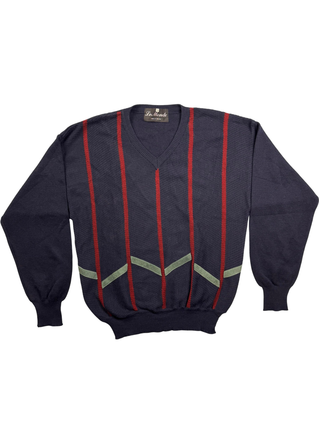 Le Monde V-Neck Striped Sweater - M - Think Vintage