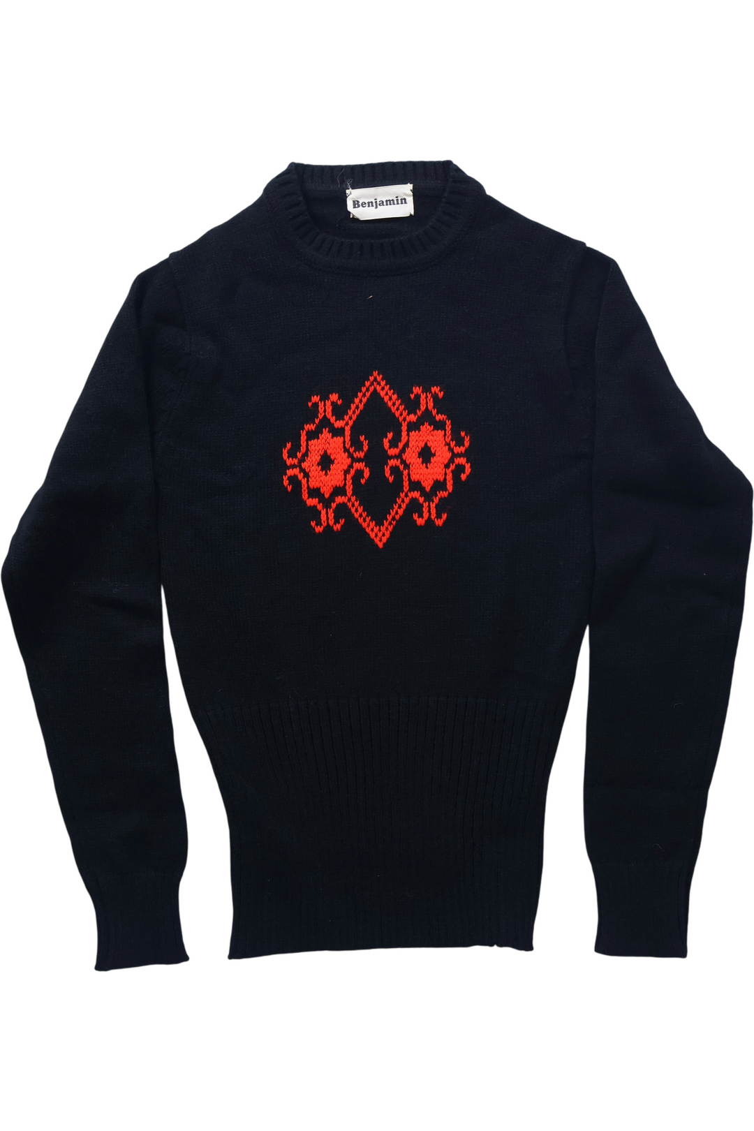 80's Benjamin Knit Jumper with Red Pattern - S - Think Vintage