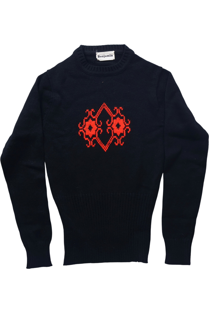 80's Benjamin Knit Jumper with Red Pattern - S - Think Vintage