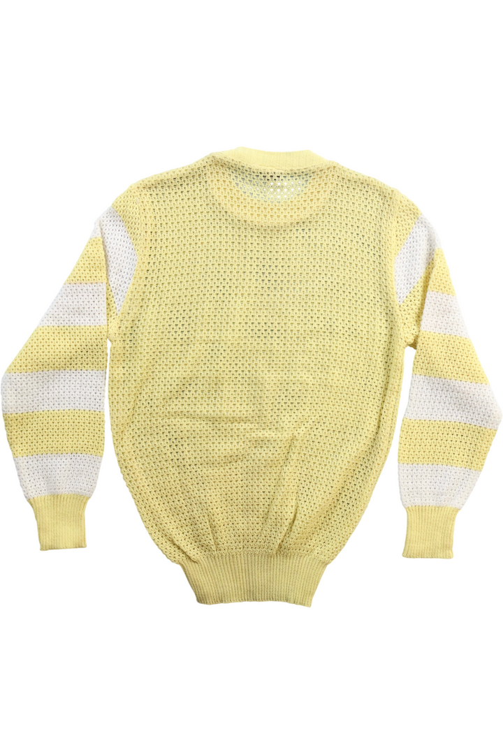 80s Lemon Striped Waffle Knit Jumper - Think Vintage