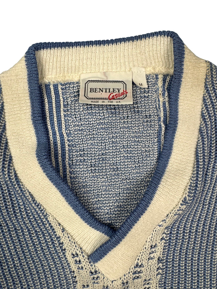 Bentley Casuals Blue White Striped Sweater - L - Think Vintage