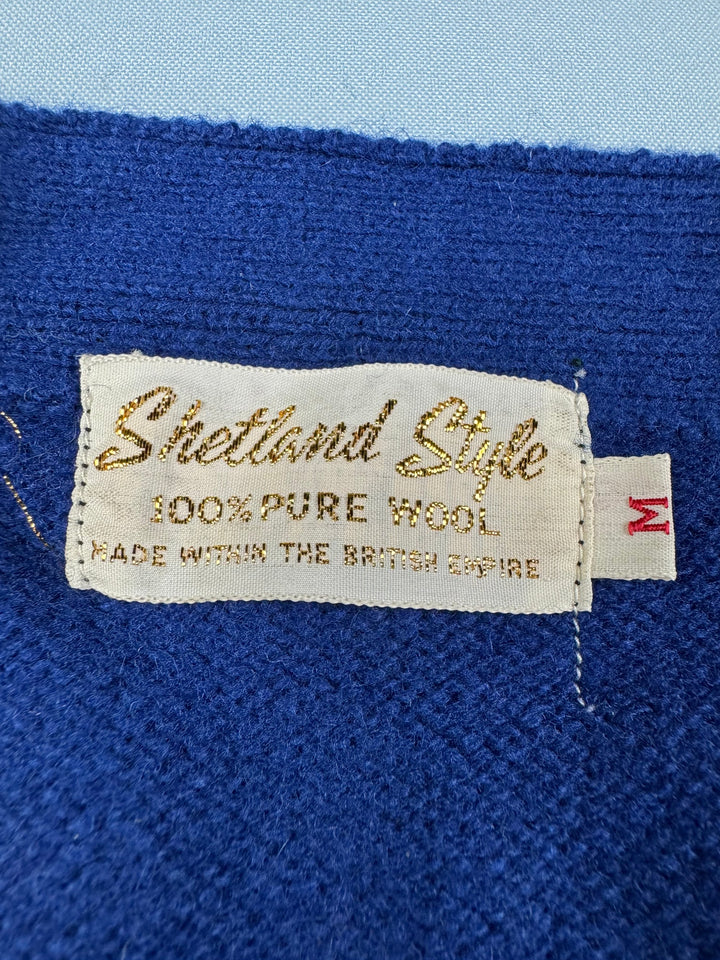 Shetland Style Blue Wool Vest - M - Think Vintage