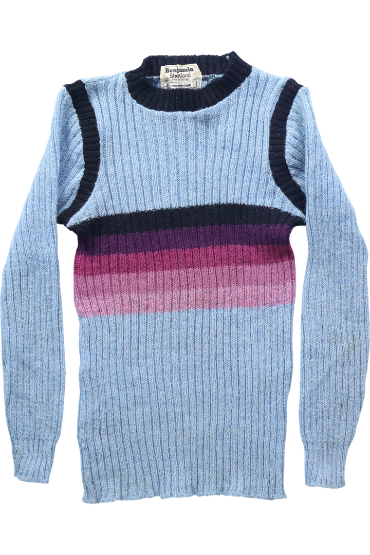 80s Shetland Wool Ribbed Jumper - XS - Think Vintage