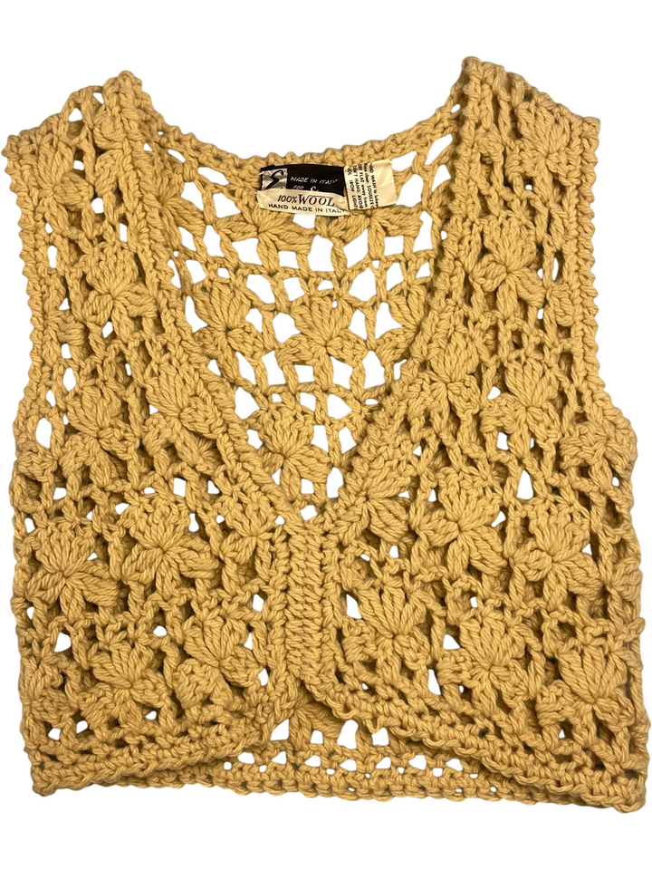Italian Crochet Wool Waistcoat - XS - Think Vintage