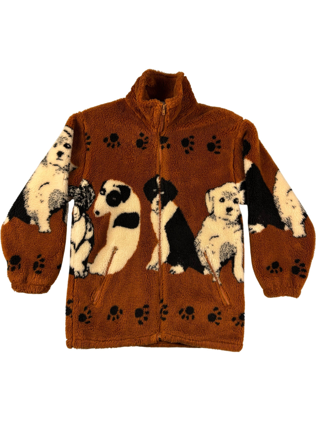 Brown Dog Patterned Fleece Jacket - Think Vintage