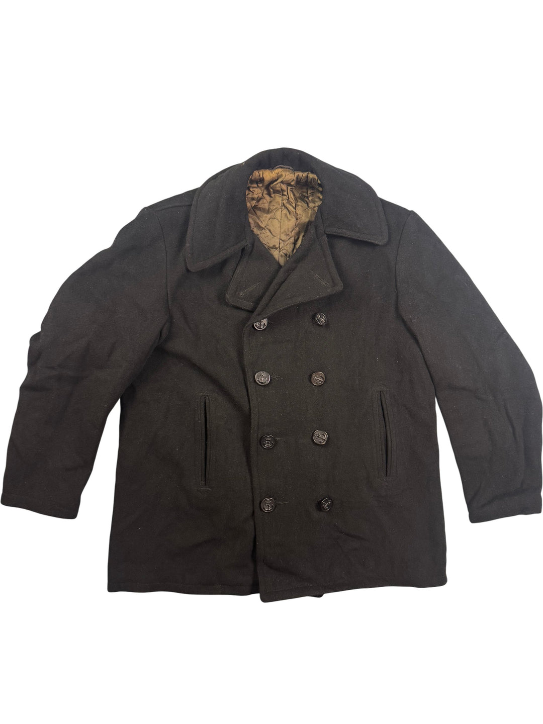 Navy Pea Coat with Anchor Buttons - L - Think Vintage