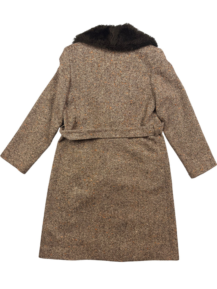 Wool Blend Overcoat With Faux Fur Collar - M - Think Vintage