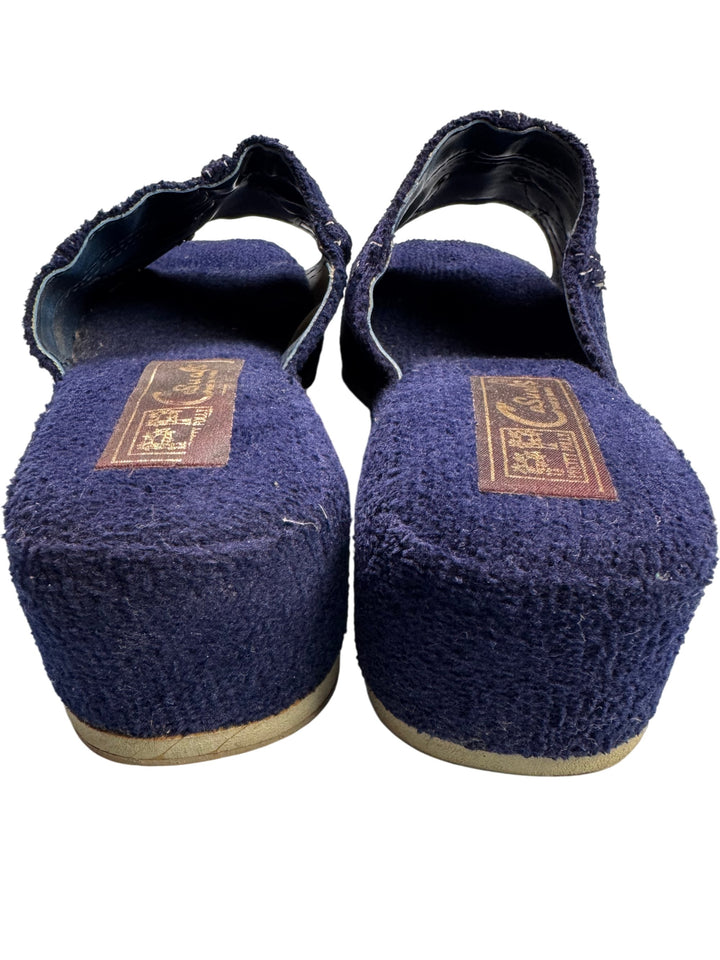 Pretty Polly Blue Casuals Slippers - UK 5 - Think Vintage