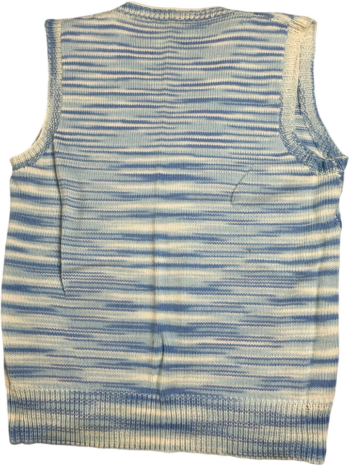 1970s Blue Striped Sleeveless Knit Sweater - XL - Think Vintage