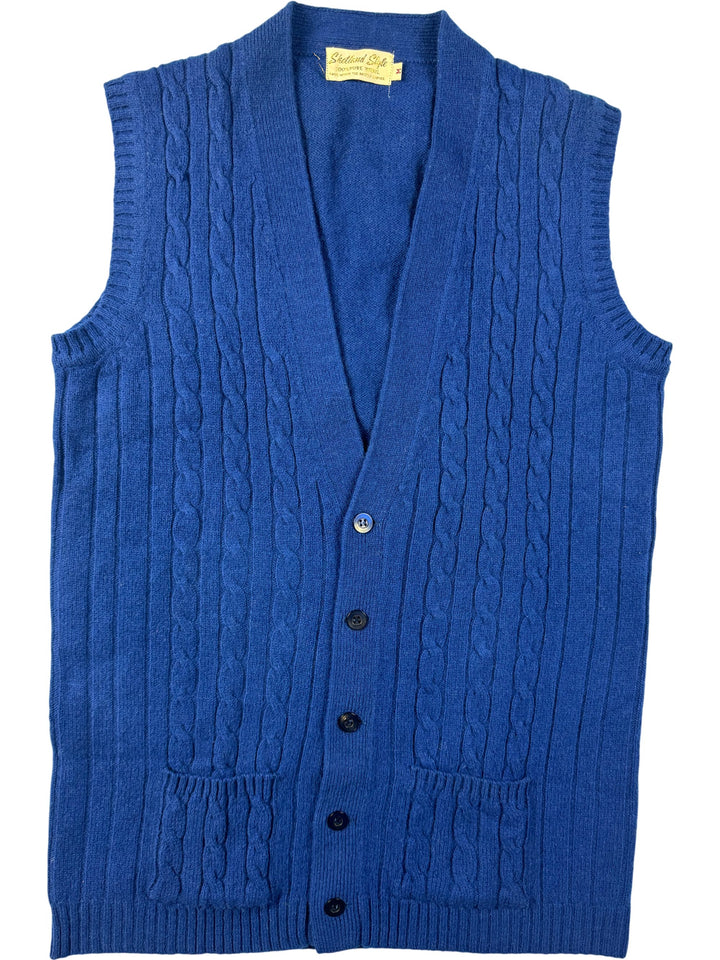 Shetland Style Blue Wool Vest - M - Think Vintage