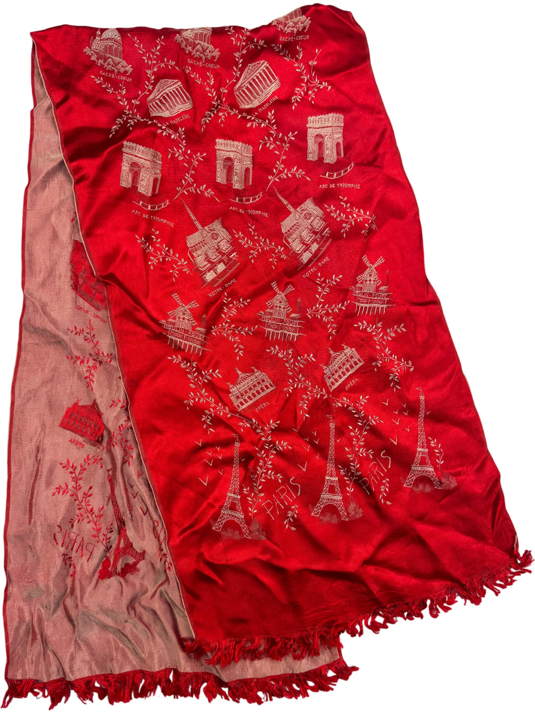 Antique Red Paris Landmark Pattern SIlkScarf - Think Vintage