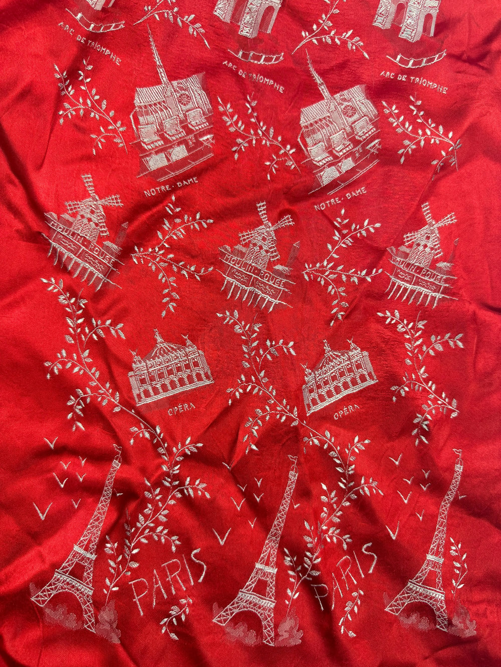Antique Red Paris Landmark Pattern SIlkScarf - Think Vintage