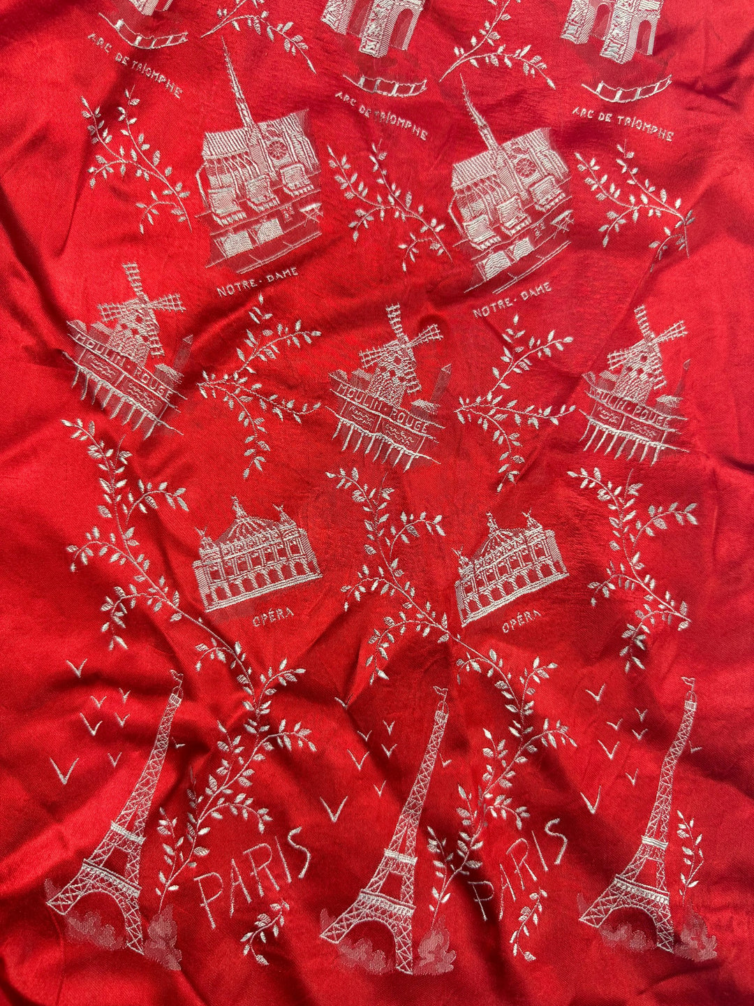 Antique Red Paris Landmark Pattern SIlkScarf - Think Vintage