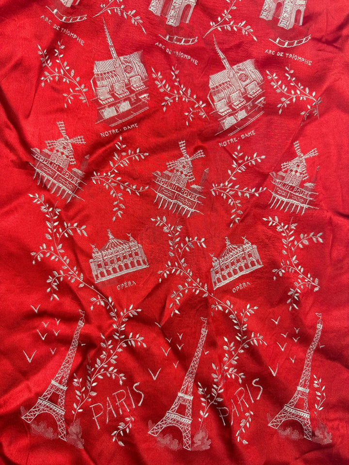 Antique Red Paris Landmark Pattern SIlkScarf - Think Vintage