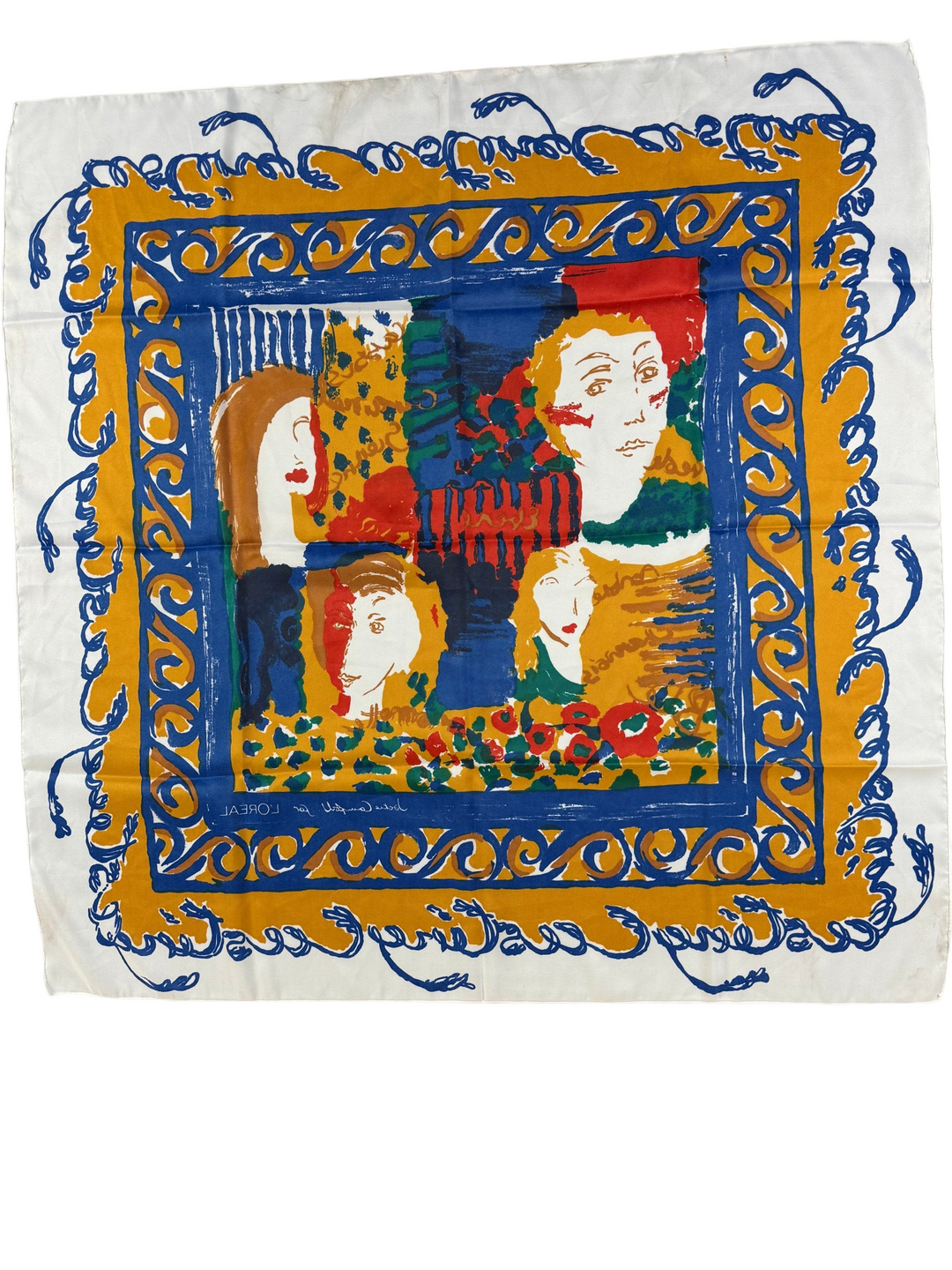 Artistic Face Print Square Scarf - Think Vintage