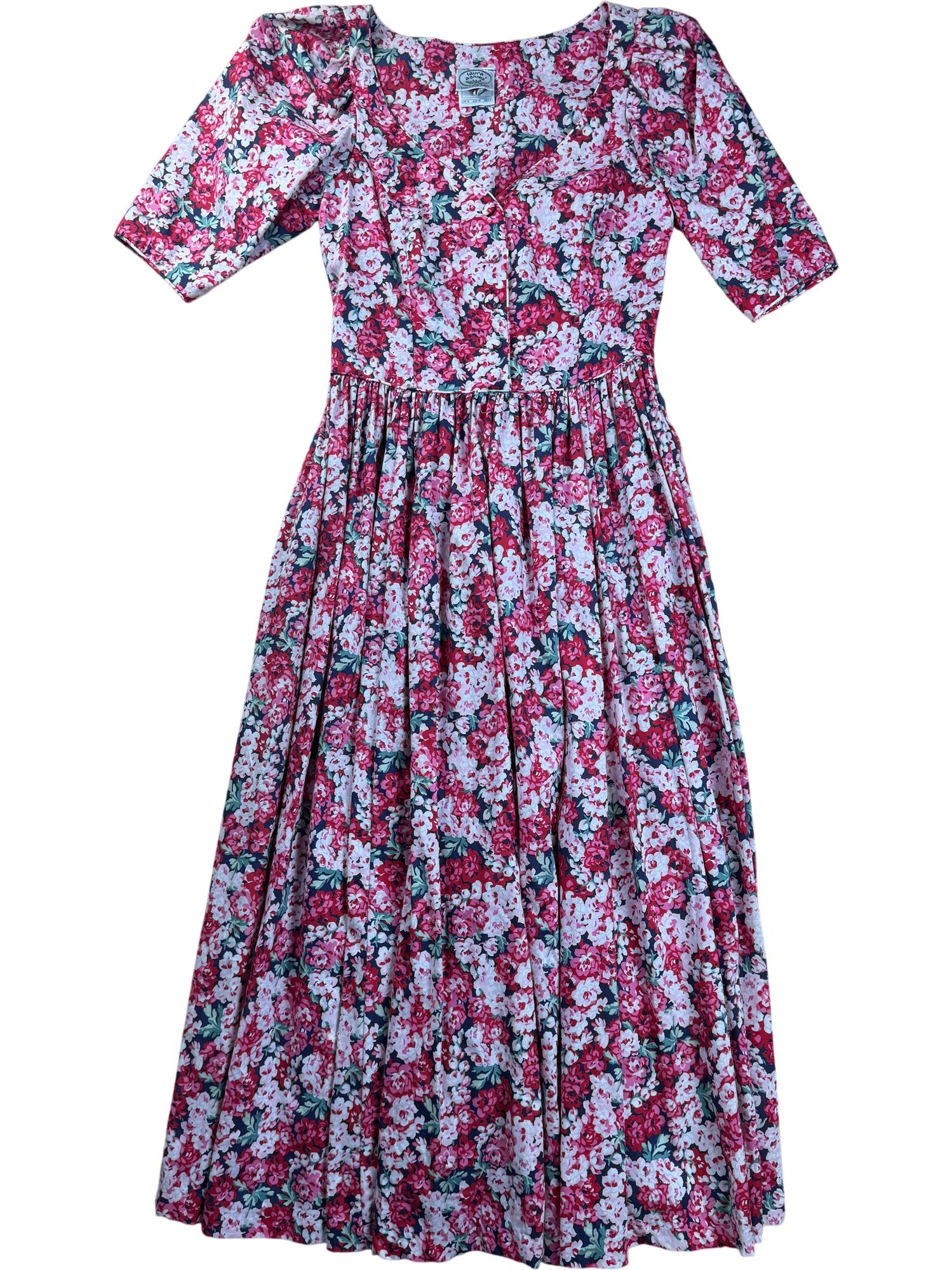 laura ashley dresses Floral Cotton Maxi Dress COLOR:Red Multi Discount-Eligable Women's Cream V-neck Wrap